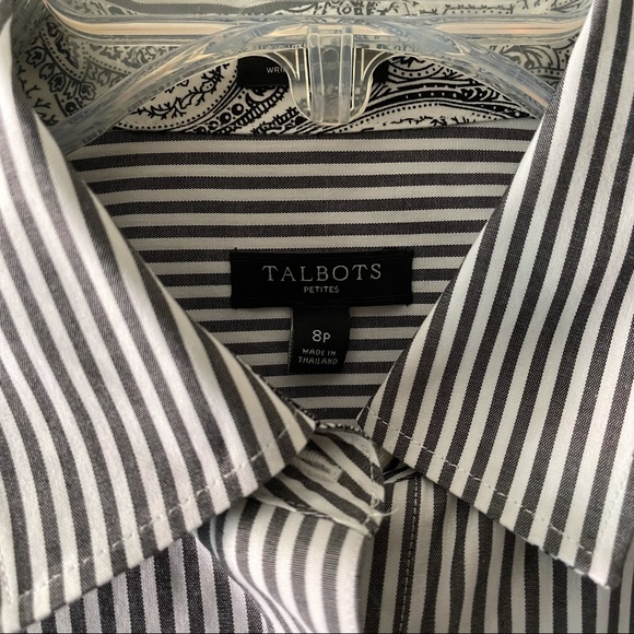 Striped Talbots Long Sleeve Button-Up 8 Petite - Picture 2 of 4